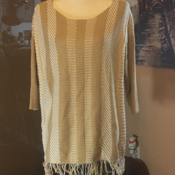Chico's Sweaters - Chicos woven fringed tan textured sweater 2-3